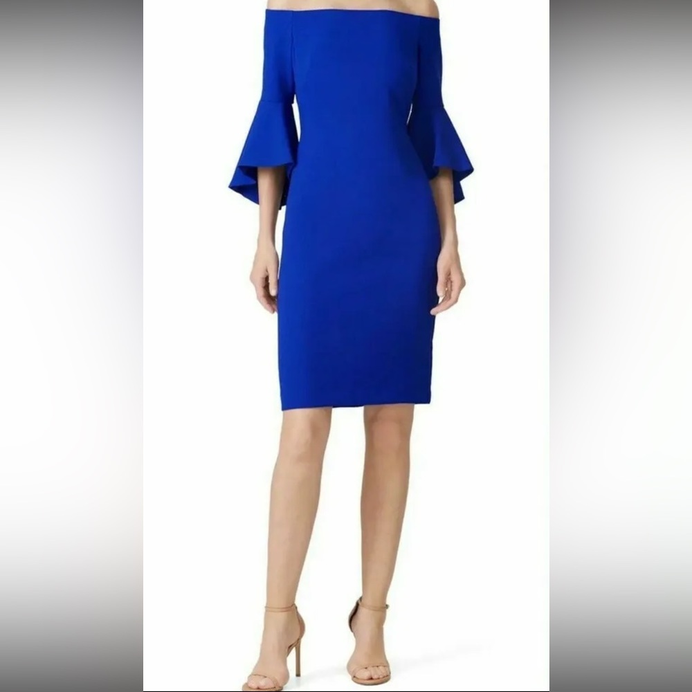 🎉Antonio Melani Size 6 Royal Blue Dress off the shoulder with Belled Sleeves